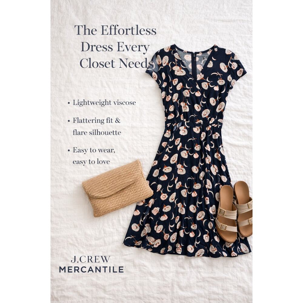 J.Crew Mercantile Floral Dress 4 Tall Navy Viscose Fit & Flare Lightweight